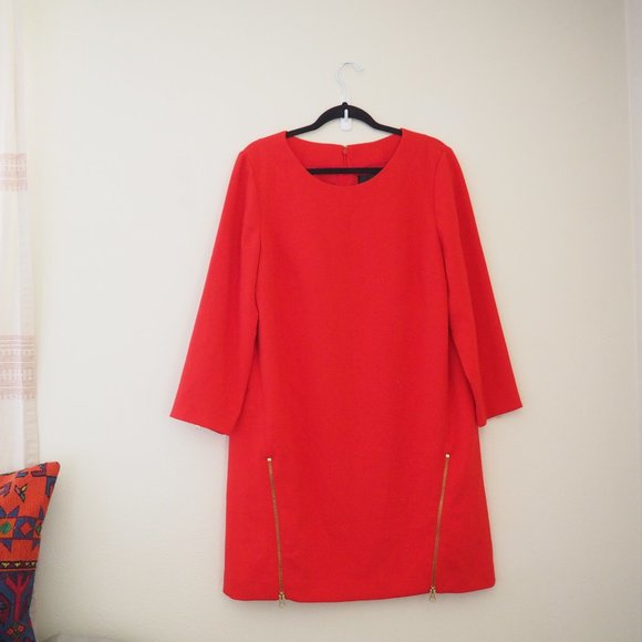 NWT J. Crew Electric Red Double Zip Shift Dress sz 16 - Picture 4 of 10
